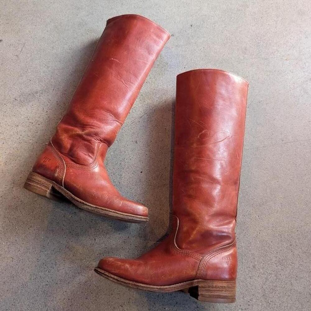 Vintage Frye Campus Burnt Orange Leather Riding Boots Size 5.5
